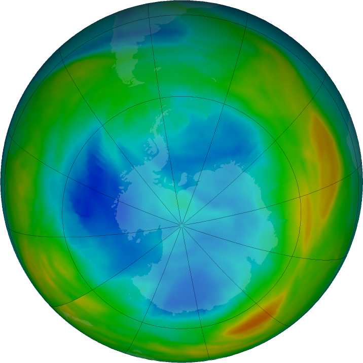 Antarctic ozone map for 05 August 2019